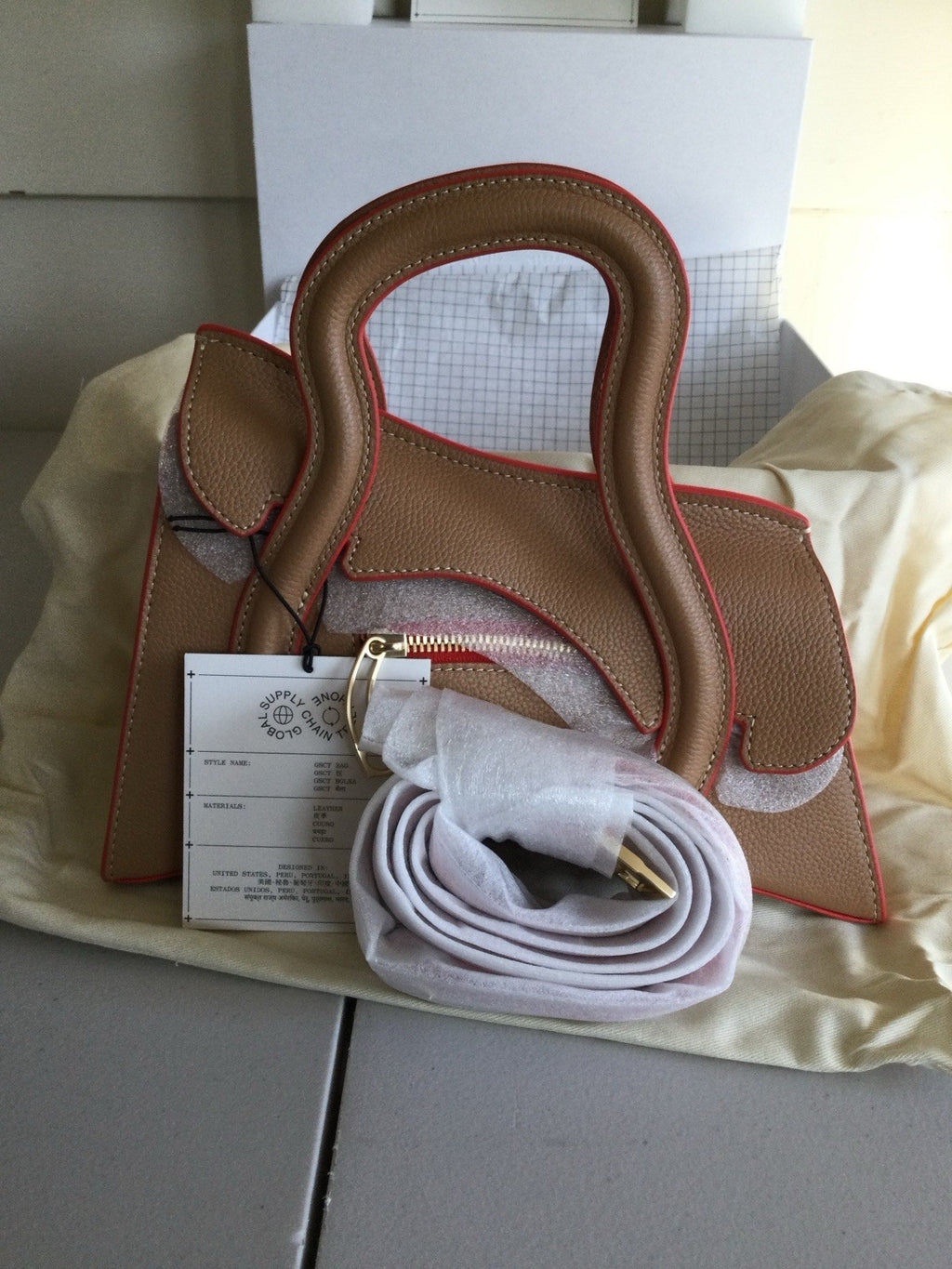 MSCHF GSCT Handbag Fawn Tan Red Leather