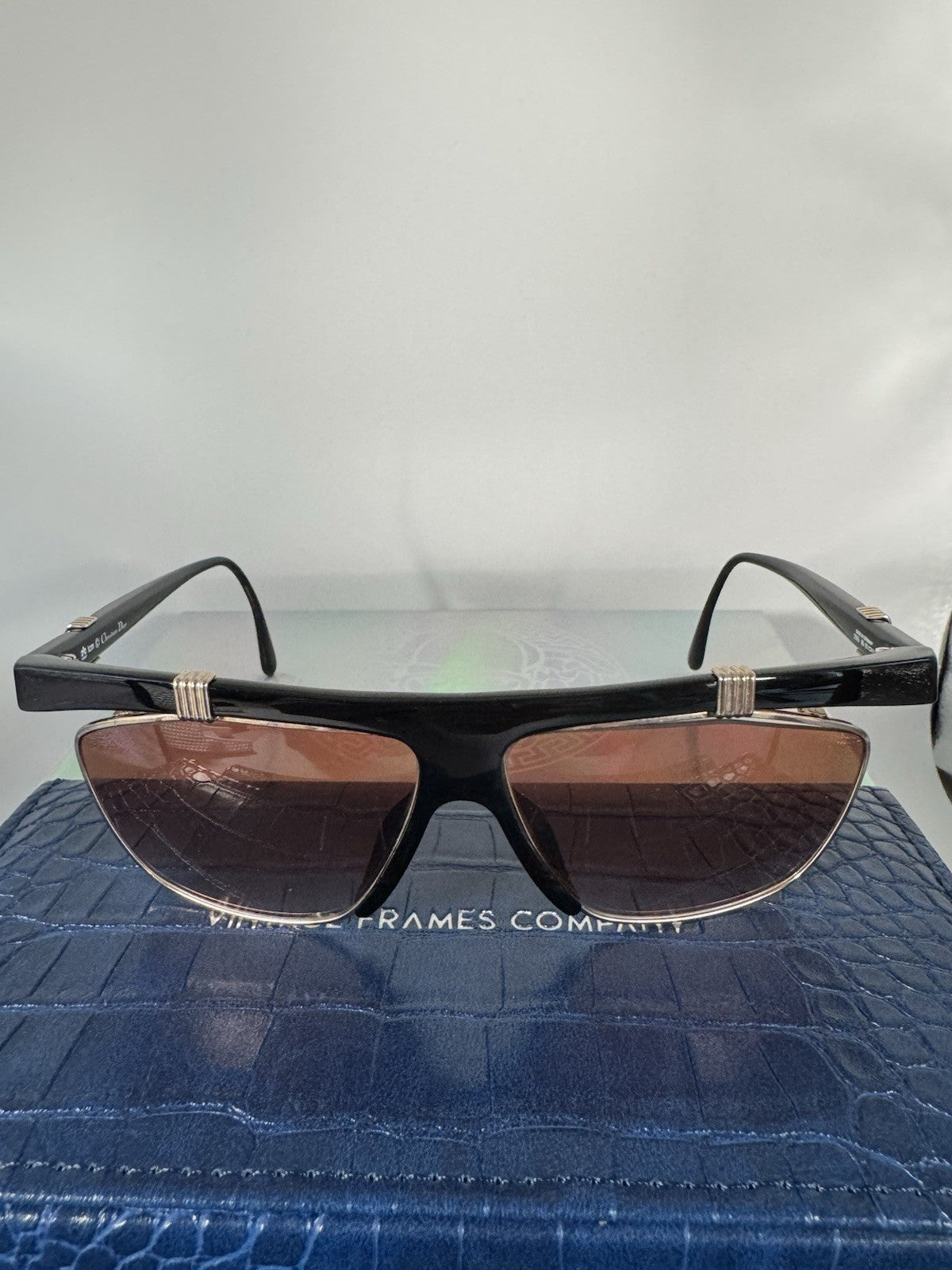 Christian Dior Rectangle Sunglasses Black Frame Brown Gradient Lenses