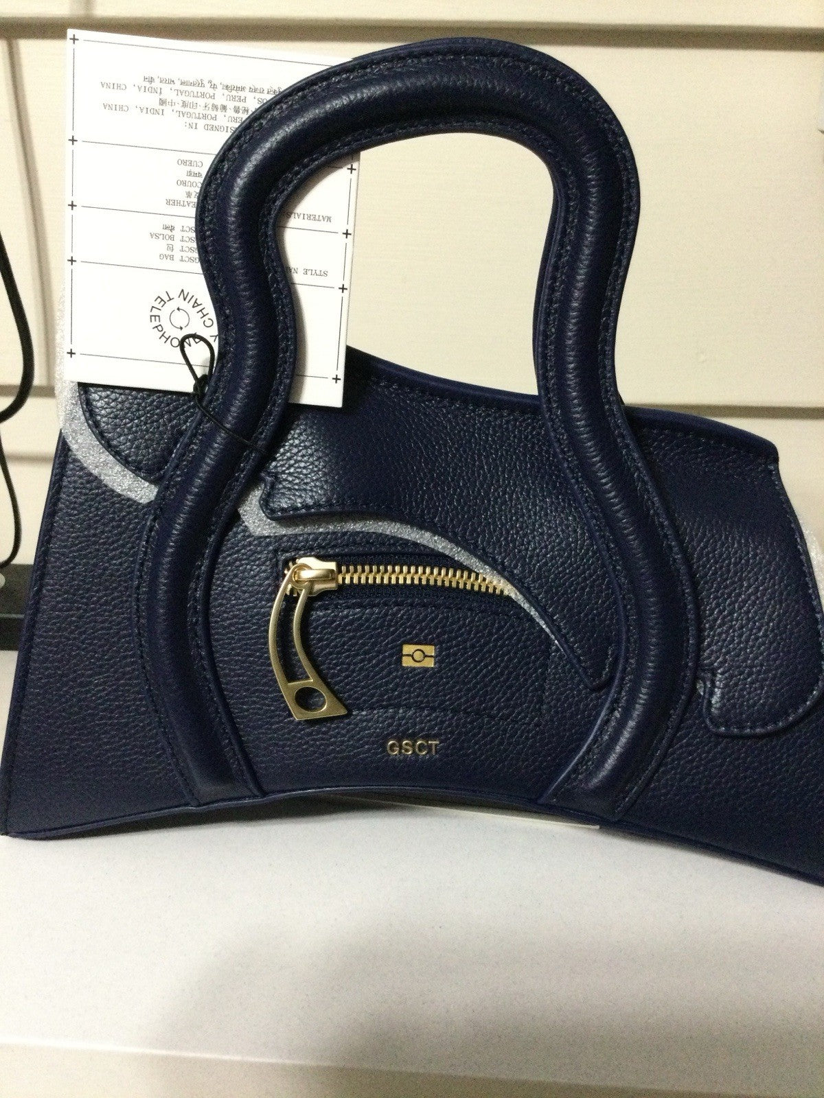 MSCHF GSCT JFK Handbag Navy Pebbled Leather